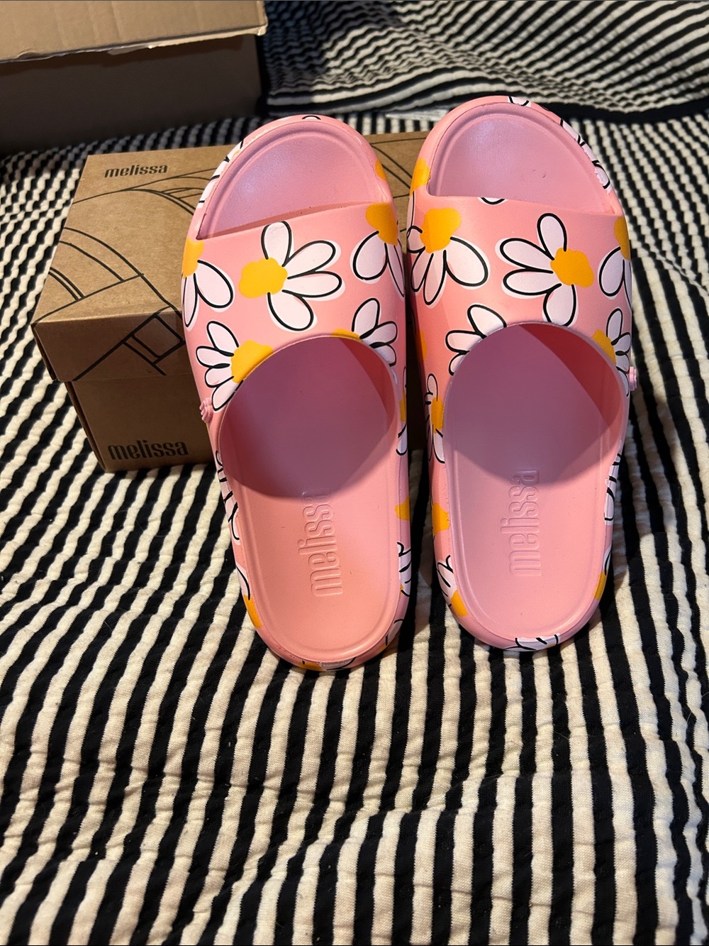 Melissa Pink Slide Sandals with Yellow Daisy Accents
